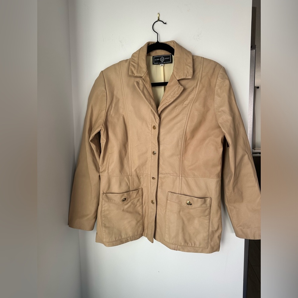 St John Sport by Marie Gray Vintage Leather Jacket Women Medium Size